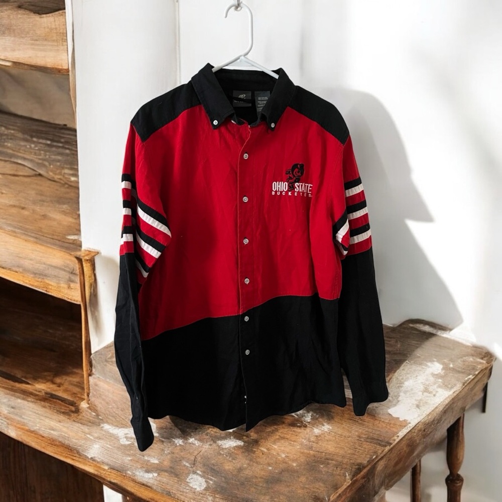 Active Ohio State Buckeyes Spirit Jersey Long Sleeve Rugby Shirt Mens Medium Red